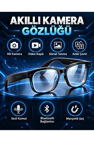 EN SİGA Polarize Camlı Kameralı 8 MP Yapay Zeka 3 Lensli Akıllı Gözlük WiFi Görsel Tanıma 1080P Video Canlı Çeviri