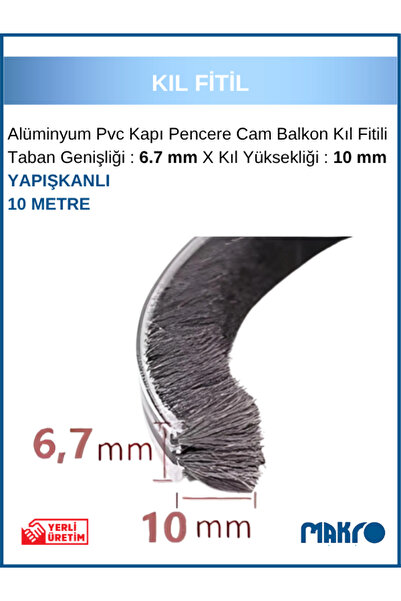 GLASSMAKRO Alüminyum Pvc Kapı Pencere Cam Balkon Yapışkanlı Kıl Fitili En 6,7...