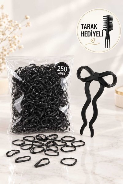 invictus design Kadın Siyah 250 Adet Perma Silikon Örgü Minik Esnek Lastik To...