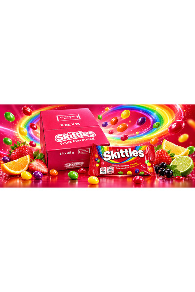 Skittles Bomboane Gumate cu Aroma de Fructe, 14 bucati x 38 Gr