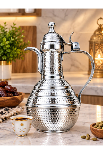 Pure دلة تراثية من الالومنيوم المطروق صناعة يدوية هندية 1 لتر