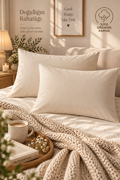 DüşEvi Cream 2-Piece Pillowcase 100% Cotton 50X70 Covered Skin-Friendly