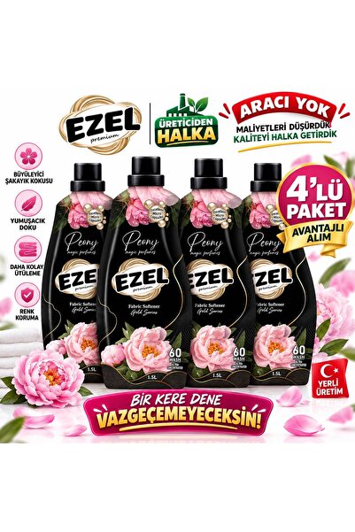 Premium Konsantre Çamaşır Yumuşatıcı Peony (Şakayık) 4x 1.5 L (60 Yıkama) - Kalıcı Parfümlü