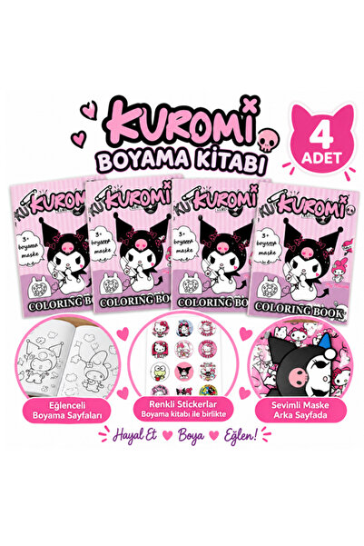 Parti Dükkanım 4 Adet Kuromi Boyama Kitabı Stickerlı (16 SAYFA)