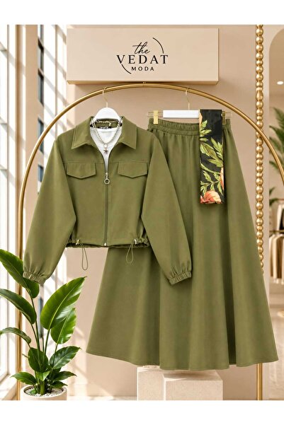 MODA VEDAT Kadın Cep Kapaklı Etekli Takım -0550