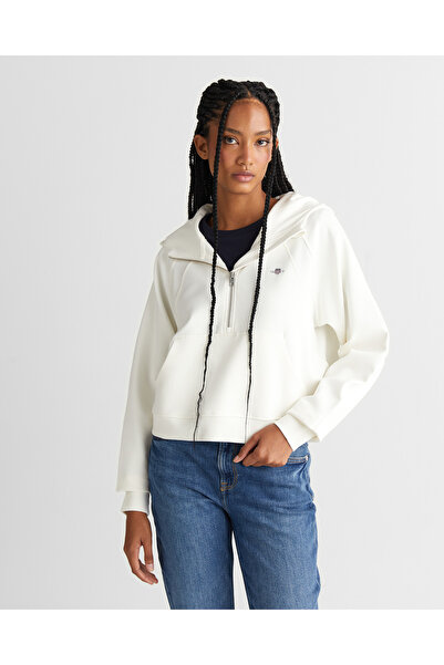 Gant Kadın Beyaz Regular Fit Kapüşonlu Sweatshirt