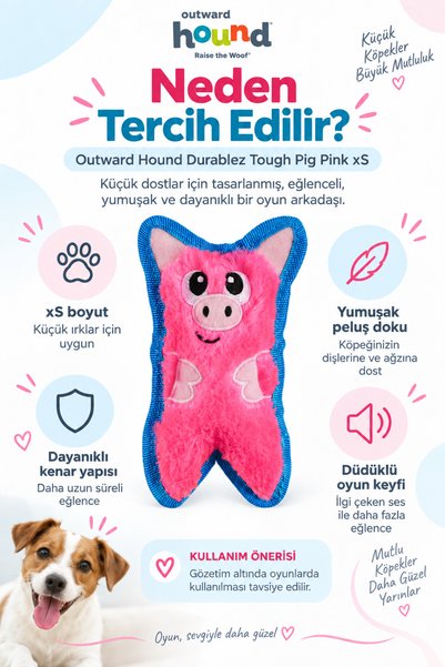 PetStages Durablez Tough Pig Pink Whistle Resistant Plush Dog Toy Xsmall