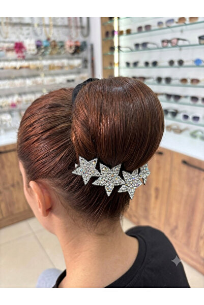 VLDORO Star Figured Zircon Stone Embellished Comb Clasp - Black Hair Accessory