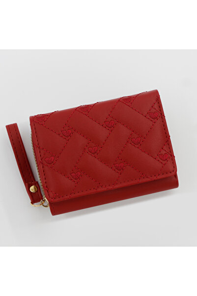 Choice1 burgundy HOMEFISH Women's Short Embroidered Love Zero Wallet Zipper B...