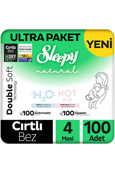 Sleepy Natural Double Soft Ultra Paket Bebek Bezi 4 Numara Maxi 100 Adet