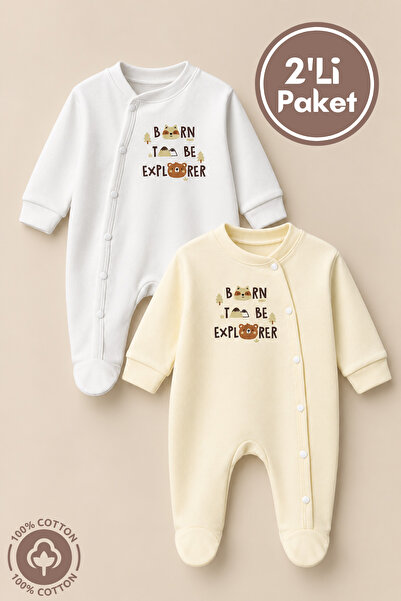 Miniel Unisex Born To Be Baskılı 0-6 Ay Penye Organik Pamuklu Patikli Bebek T...