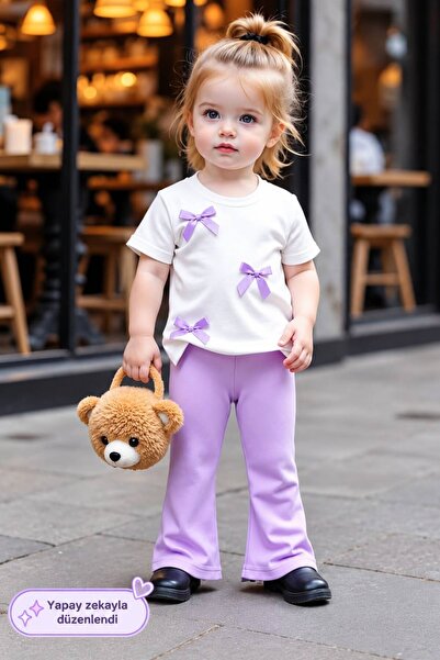 My Kids Wear طقم علوي وسفلي مزين بفيونكة للفتيات