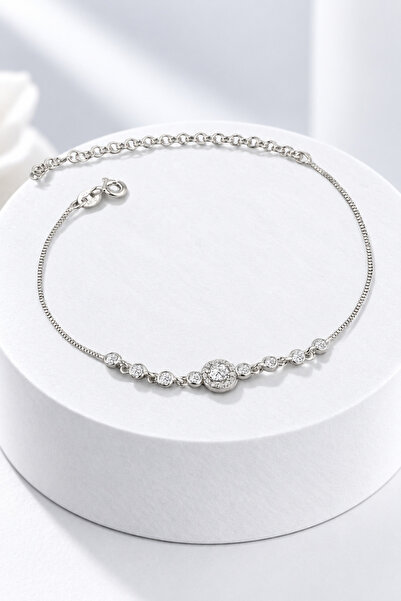 jelux silver Gümüş 925 Ayar Gübek Zirkon Taşlı Su Yolu Bileklik