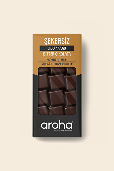 AROHA Stevia İle Tatlandırılmış %80 Kakao Şekersiz Bitter Çikolata 80 g e