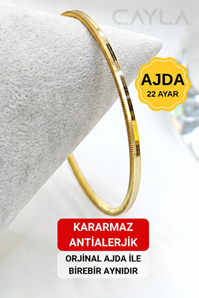 Çayla Oluklu Ajda Bilezik - Kararmaz ve Antialerjik - 22 Ayar Altın Kaplama -...