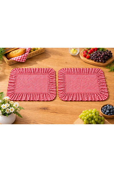 ŞAH TEXTILE DESIGN Kırmızı pötikareli fırfir detay amerikan servis ,supla 2'l...