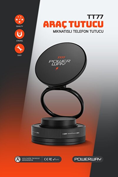 POWERWAY TT77 Yüksek Kaliteli Manyetik Araç İçi Telefon Tutucu Katlanabilir 3...