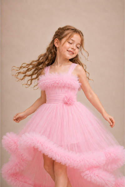 Atlas Kids Girl's Princess Tail Dream Tulle Pink Evening Dress – Custom Design – Wedding & Birthday & Prom