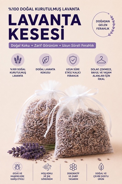 Rosess Beyaz Lavanta Kesesi | 5’li Set | Hediyelik | Yoğun Kokulu | Şık Organze Kese | Doğal Dolap, Çekmece ve Oda Kokusu