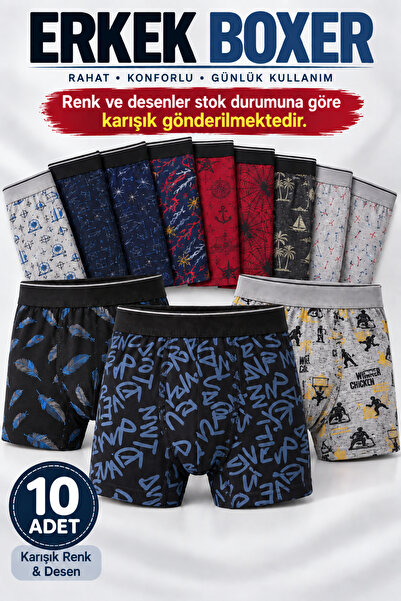Alıç Men's Lycra Boxers 10 Pieces Mixed Colors