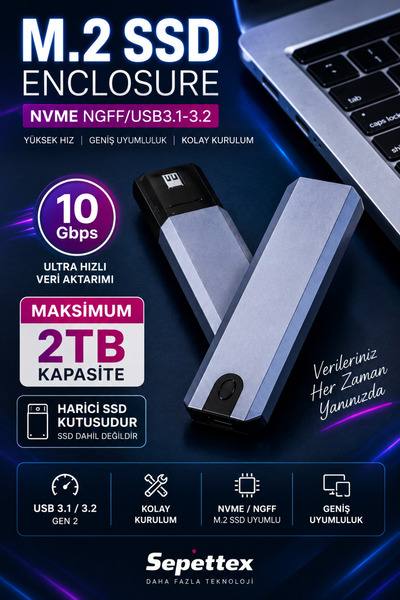 SepetteX NVMe-NGFF M.2 SSD Disk Case | USB 3.1 Type-C 10Gbps
