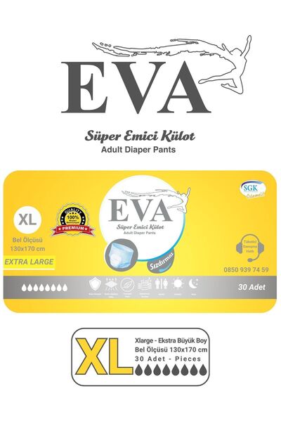 EVA Premium Kadın Erkek Emici Külot Hasta Bezi 30 Lu Small Medium Large Xlarge