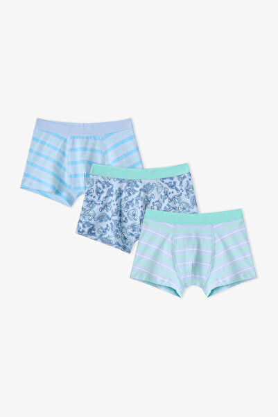 Penti Erkek Çocuk Mavi Dino Bones Çizgili Pamuklu 3'lü Boxer