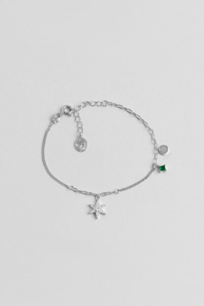So CHIC... Star 18 Ayar Beyaz Altın Kaplama 20 Cm Gümüş Minimal Bileklik