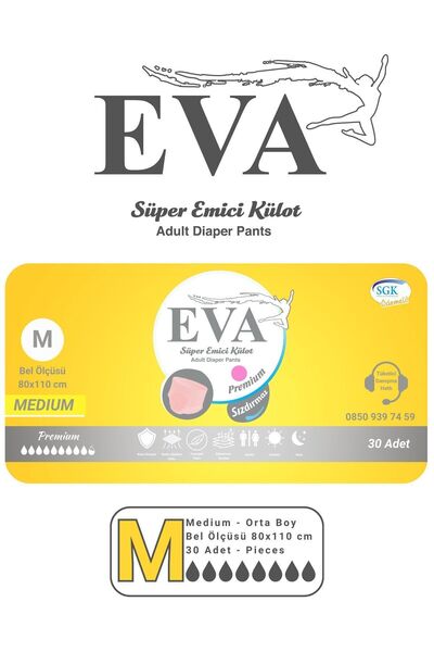EVA Premium Lady Kokulu Külotlu Hasta Bezi Medium 30'lu