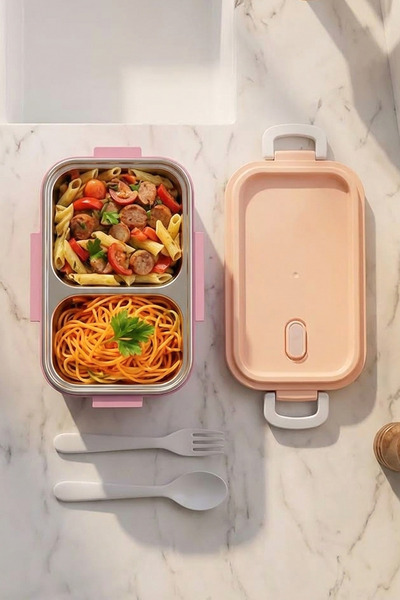 Kitchen Life Aura Paslanmaz Çelik Beslenme Kabı 450 ml - Kaşık Çatallı Yemek Kabı