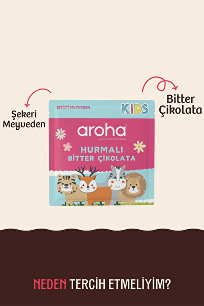 AROHA Kids Hurmalı Bitter Çikolata - Şekeri Meyveden 28 gr