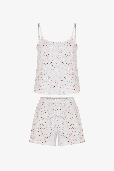 Penti Kırık Beyaz Fiona Muslin Puantiye Desenli Şort Pijama Takımı