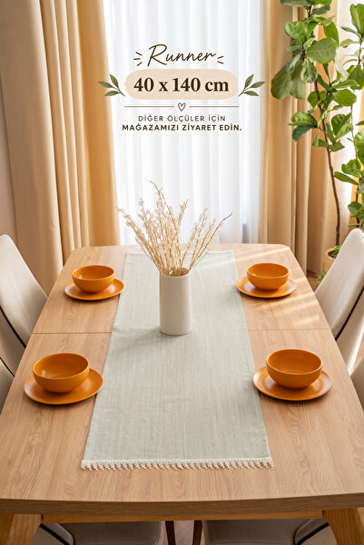 Country House Güpürlü Pamuk Runner - Soft Yeşil Renk 40x140 cm