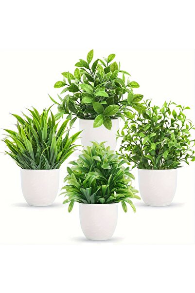Choice1 white-4pcs 4pcs Mini Artificial Potted Plants Fake Bonsai Greenery fo...