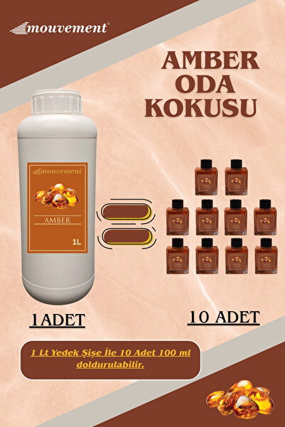 MOUVEMENT Amber Reed Diffuser Refill 1000 ml - Oda Kokusu Yedek Şişesi + 20 Adet Çubuk