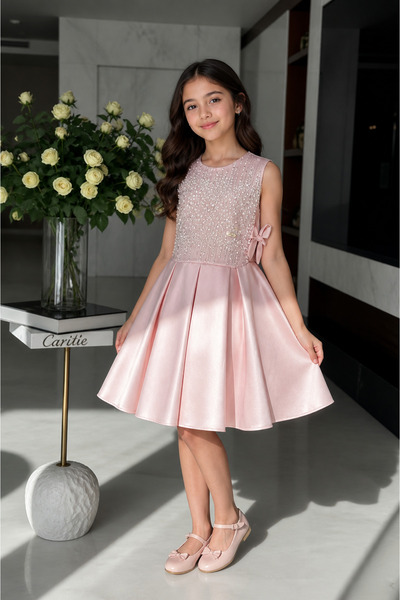 arushi Reem Pink Dress with Luxurious Bodice Embroidery .. Girls' Dress