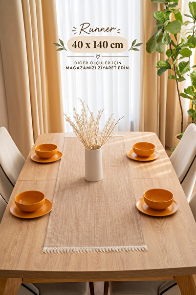 Country House Güpürlü Pamuk Masa Runner Kahverengi Dantelli Konsol Örtüsü Seh...