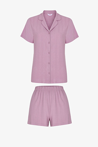 Penti Pembe Violet Gömlek Şortlu Pijama Takımı