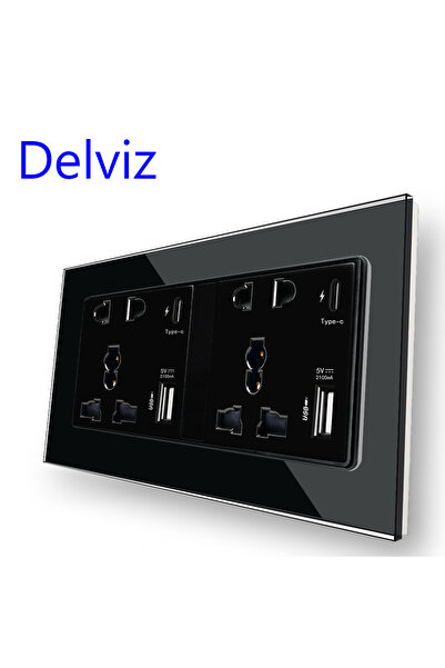 Choice1 110-250V Black Delviz Type C Wall USB Socket, Crystal glass panel,2A ...