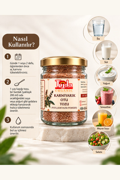 TİJDA Karnıyarık Otu Tozu (Psyllium Seed Powder) 150 gr Taş Değirmende Çekilmiştir Doğal Saf İçerik Katkısız