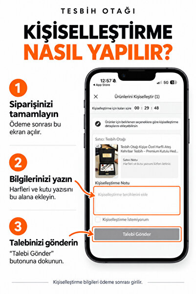 Tesbih Otağı Kişiye Özel Harfli Ateş Kehribar Tesbih – Premium Kutulu Hediye Tesbih Seti - Sertifikalı Kehribar