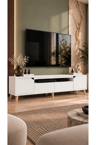 VM VERTEX MOBİLYA Legno Premium 180cm Modern Tv Ünitesi-Beyaz