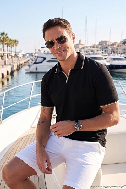 Buratti Stretch Cotton Regular Fit Stripe Detailed Polo Neck t Shirt Men's Po...