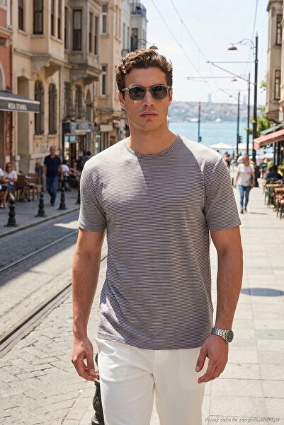 Buratti Βαμβάκι τεμάχια Regular Fit Ριγέ T-shirt με λαιμόκοψη ποδηλάτου Ανδρι...