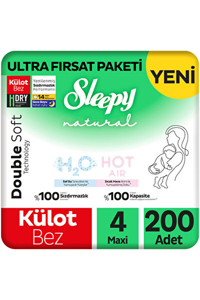 Sleepy Natural Double Soft Ultra Fırsat Paketi Külot Bez 4 Numara Maxi 200 Adet