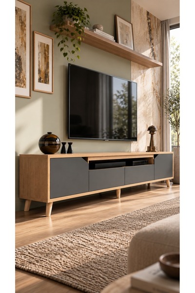 VM VERTEX MOBİLYA Legno Premium 180cm Modern Tv Ünitesi Safir-Ant