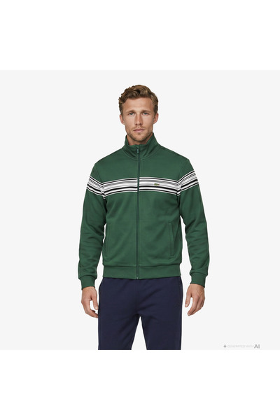 Lacoste Erkek Regular Fit Fermuarlı Renk Bloklu Yeşil Sweatshirt