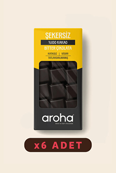 AROHA %100 Kakao Şekersiz Bitter Çikolata 6'lı Paket (80 G X 6 Adet)