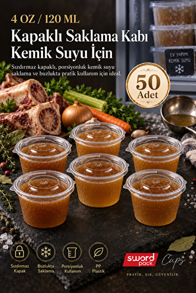 sword pack 50 Adet Sızdırmaz 4 Oz Saklama Kabı 120 ml - Kapaklı Sos Kabı (Kem...