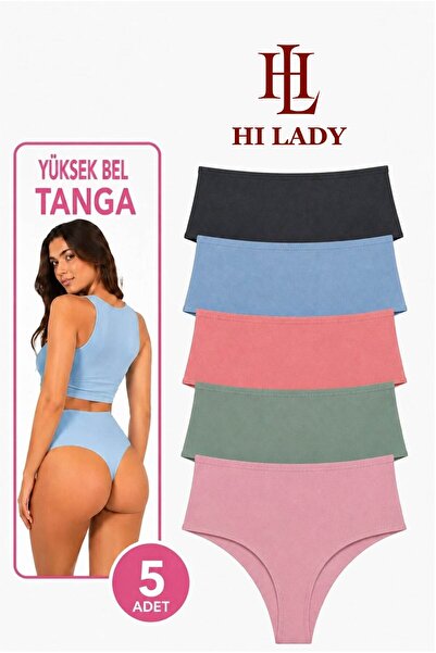 Hilady Kadın Tanga, Yüksek Bel Tanga 5'li Paket String, Tanga Külot Pamuklu K...